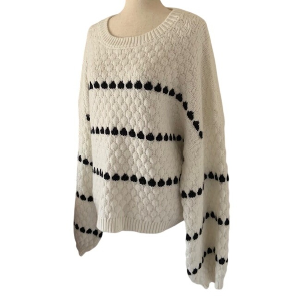 Striped Bubble Knit Sweater XXL Black White Wool Blend Popcorn Texture‎ Warm EUC